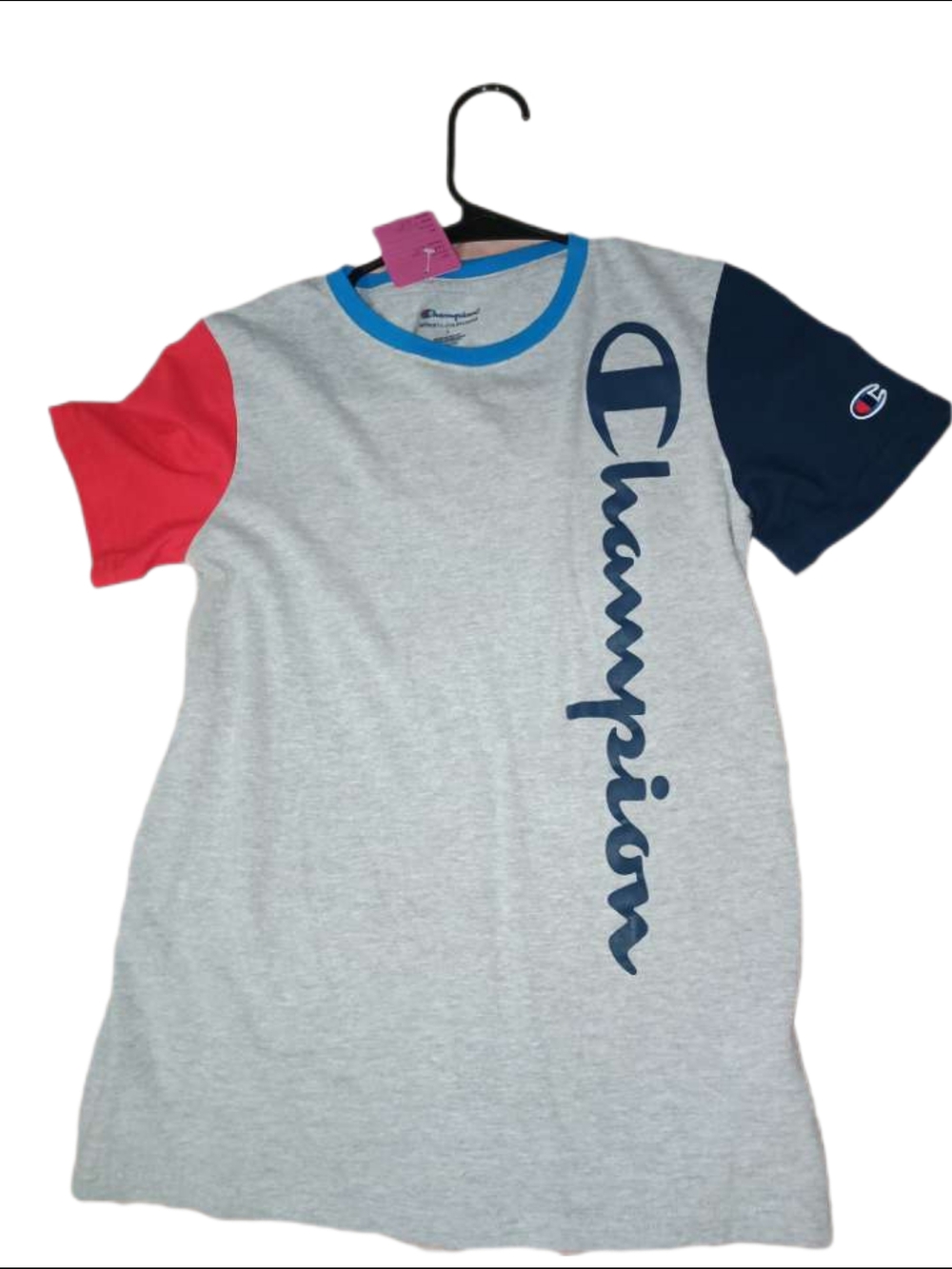 Champion Kids' Colorblock Tee Dress - Gray with Red & Navy Sleeves